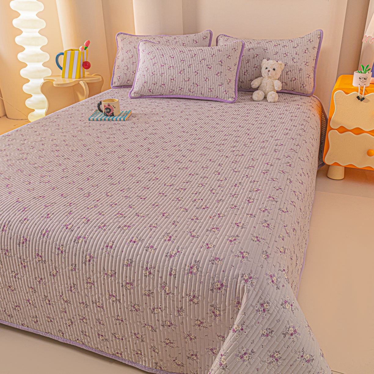 91家纺网 家纺一手货源 找家纺 恒尚居 2025新款全棉牛奶绒床盖四季可用纯棉夹棉床单床褥垫三件套-秋冬款系列三 玉妃【A纯棉-B牛奶绒】