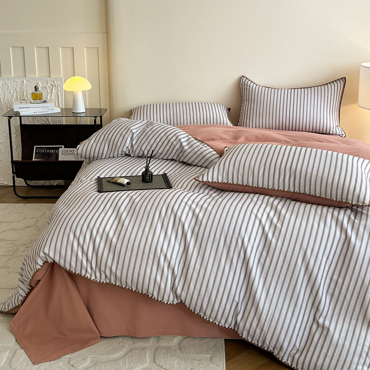 91家纺网 家纺一手货源 找家纺 静家居-简约原创家纺 2025新款全棉简约磨毛贝壳边四件套 卡米(灰)