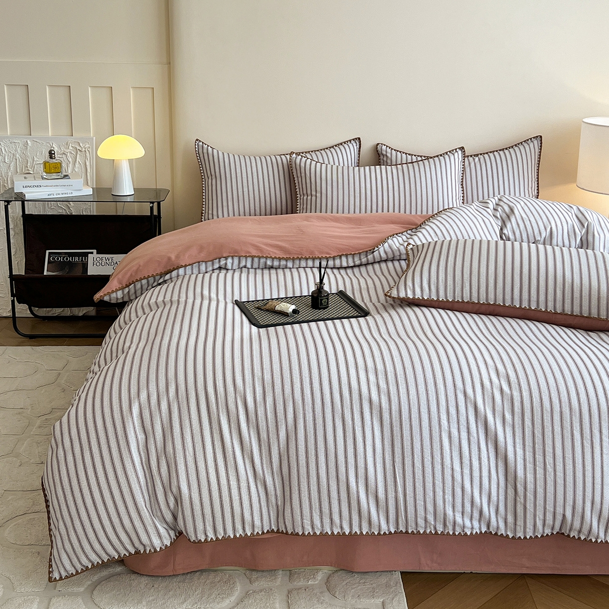 91家纺网 家纺一手货源 找家纺 静家居-简约原创家纺 2025新款全棉简约磨毛贝壳边四件套 卡米(灰)