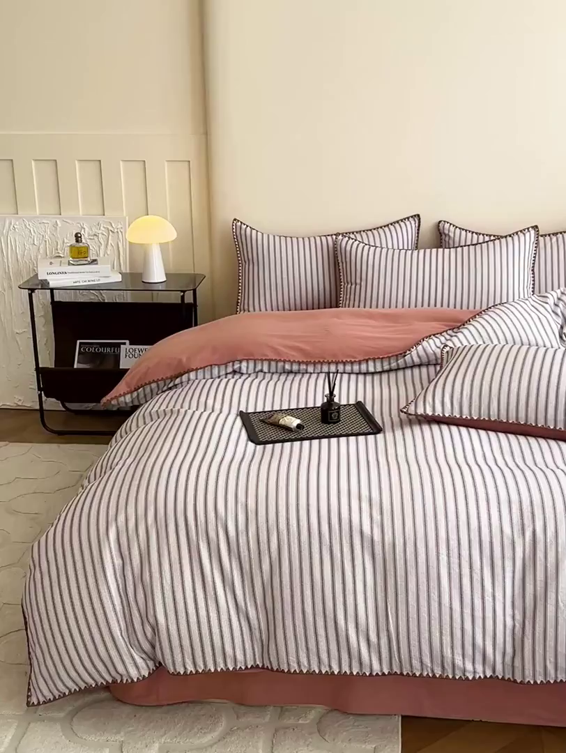 91家纺网 家纺一手货源 找家纺 静家居-简约原创家纺 2025新款全棉简约磨毛贝壳边四件套 卡米(灰)