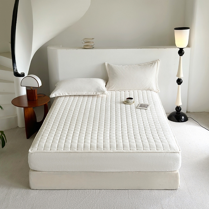 91家纺网 家纺一手货源 找家纺 （总）寝柔家纺 2025新款冬季纯色消光加厚牛奶绒夹棉床笠,白色,藏青,粉色,灰色,绿色,驼色