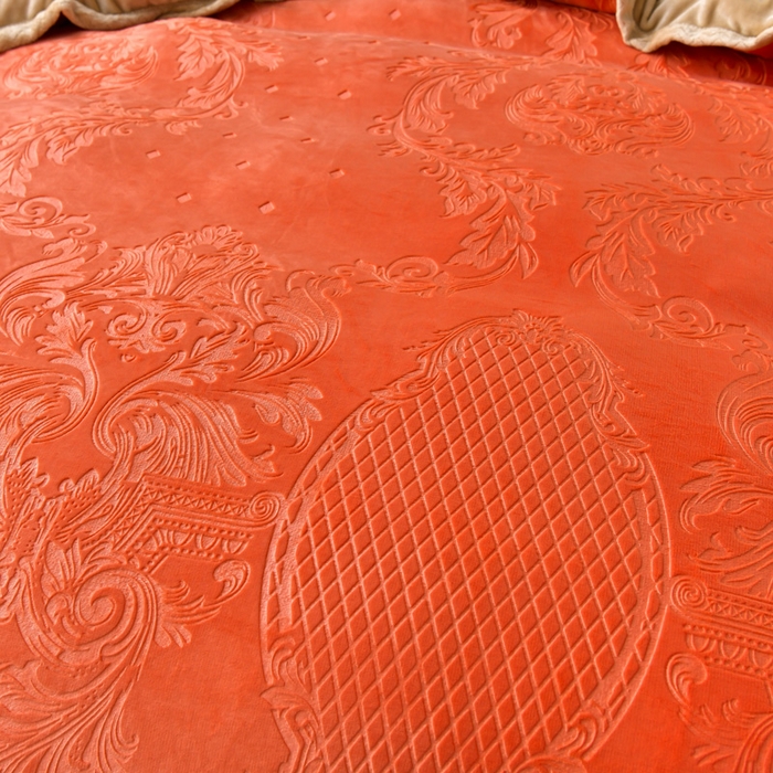 91家纺网 家纺一手货源 找家纺 星窝 2025新款高克重直播爆款纯色欧式雕花绒牛奶绒四件套 富贵花开桔