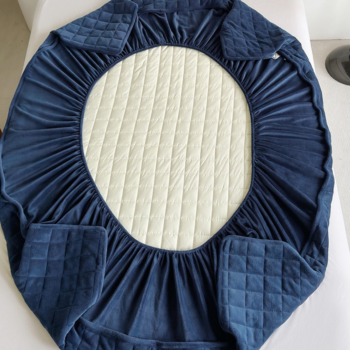 91家纺网 家纺一手货源 找家纺 寝柔家纺 2025新款冬季纯色消光加厚牛奶绒夹棉床笠 藏青