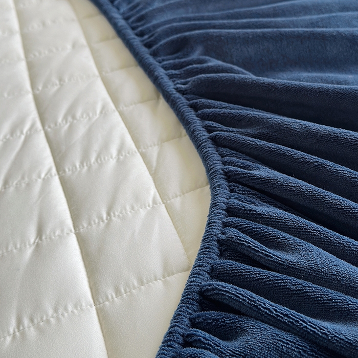 91家纺网 家纺一手货源 找家纺 寝柔家纺 2025新款冬季纯色消光加厚牛奶绒夹棉床笠 藏青