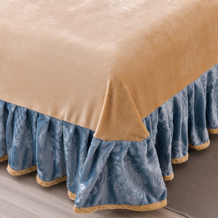 91家纺网 家纺一手货源 找家纺 星窝 2025新款高克重直播爆款纯色欧式雕花绒牛奶绒四件套 富贵花开蓝