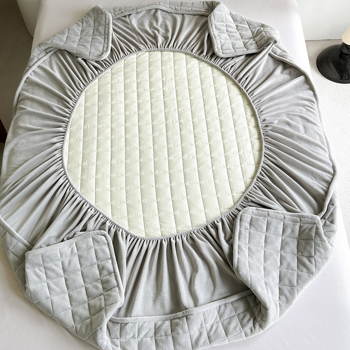 91家纺网 家纺一手货源 找家纺 寝柔家纺 2025新款冬季纯色消光加厚牛奶绒夹棉床笠 灰色