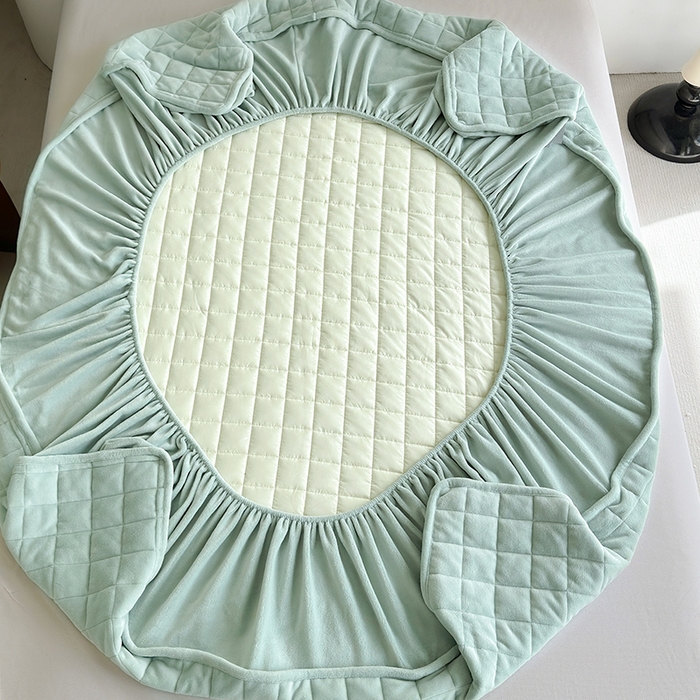 91家纺网 家纺一手货源 找家纺 寝柔家纺 2025新款冬季纯色消光加厚牛奶绒夹棉床笠 绿色