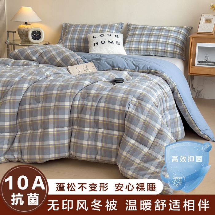 91家纺网 家纺一手货源 找家纺 宝士康家纺 2025新品10A抗菌无印风学生季春秋被/被芯/跨境/外贸 天蓝中格