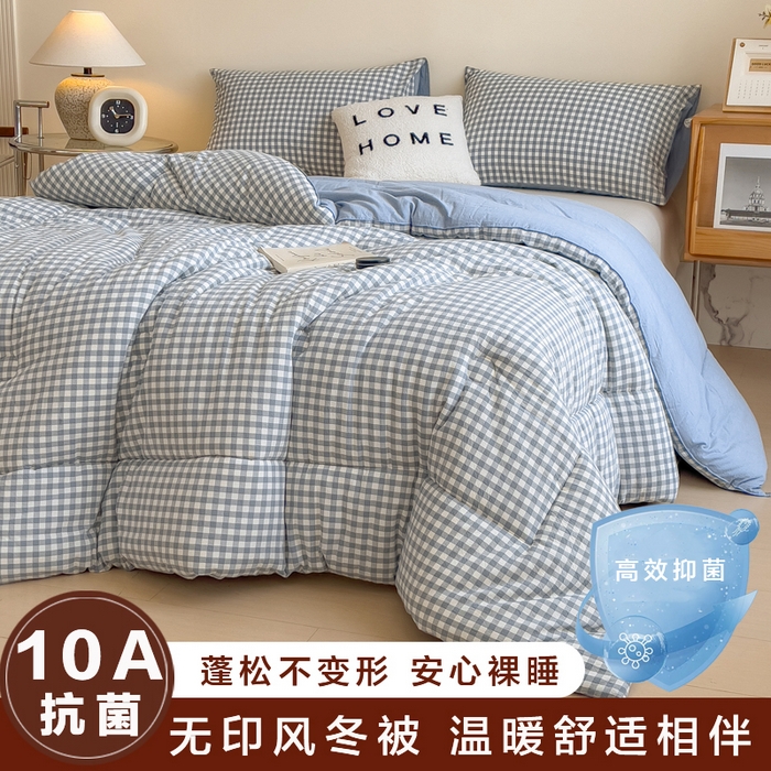 宝士康家纺 2025新品10A抗菌无印风学生季春秋被/被芯/跨境/外贸 天蓝小格