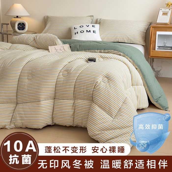 91家纺网 家纺一手货源 找家纺 宝士康家纺 2025新品10A抗菌无印风学生季春秋被/被芯/跨境/外贸 小绿条