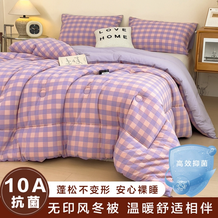 91家纺网 家纺一手货源 找家纺 宝士康家纺 2025新品10A抗菌无印风学生季春秋被/被芯/跨境/外贸 紫粉中格
