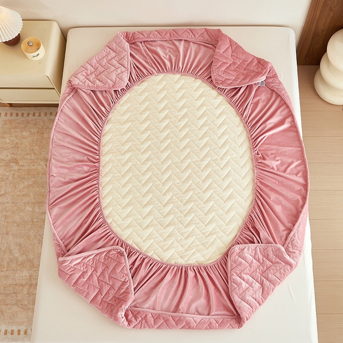 91家纺网 家纺一手货源 找家纺 寝柔家纺 2025新款秋冬超柔宝宝绒加厚夹棉床笠 豆沙粉