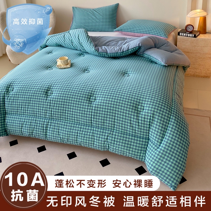 宝士康家纺 2025新品10A抗菌无印风学生季春秋被/被芯/跨境/外贸 蓝绿小格