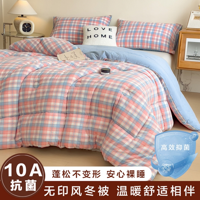 91家纺网 家纺一手货源 找家纺 宝士康家纺 2025新品10A抗菌无印风学生季春秋被/被芯/跨境/外贸 炫彩格