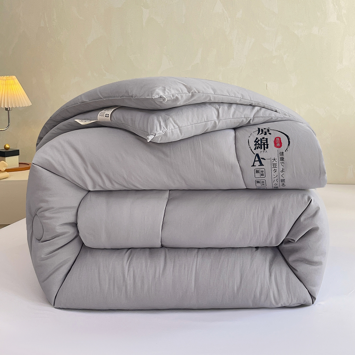 91家纺网 家纺一手货源 找家纺 宝士康家纺 2025新款简约纯色水洗棉原棉冬被 原棉-灰