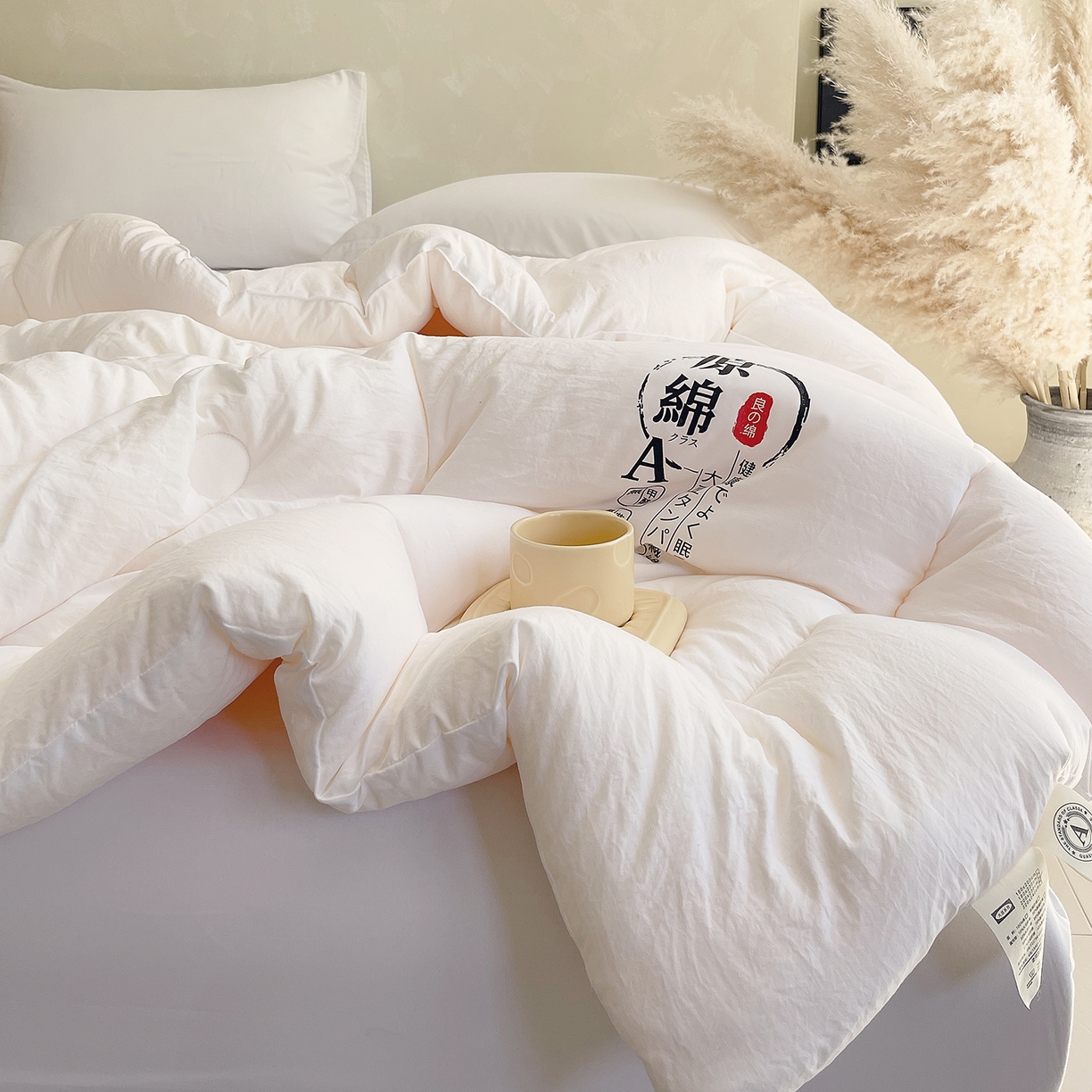 91家纺网 家纺一手货源 找家纺 宝士康家纺 2025新款简约纯色水洗棉原棉冬被 原棉-白