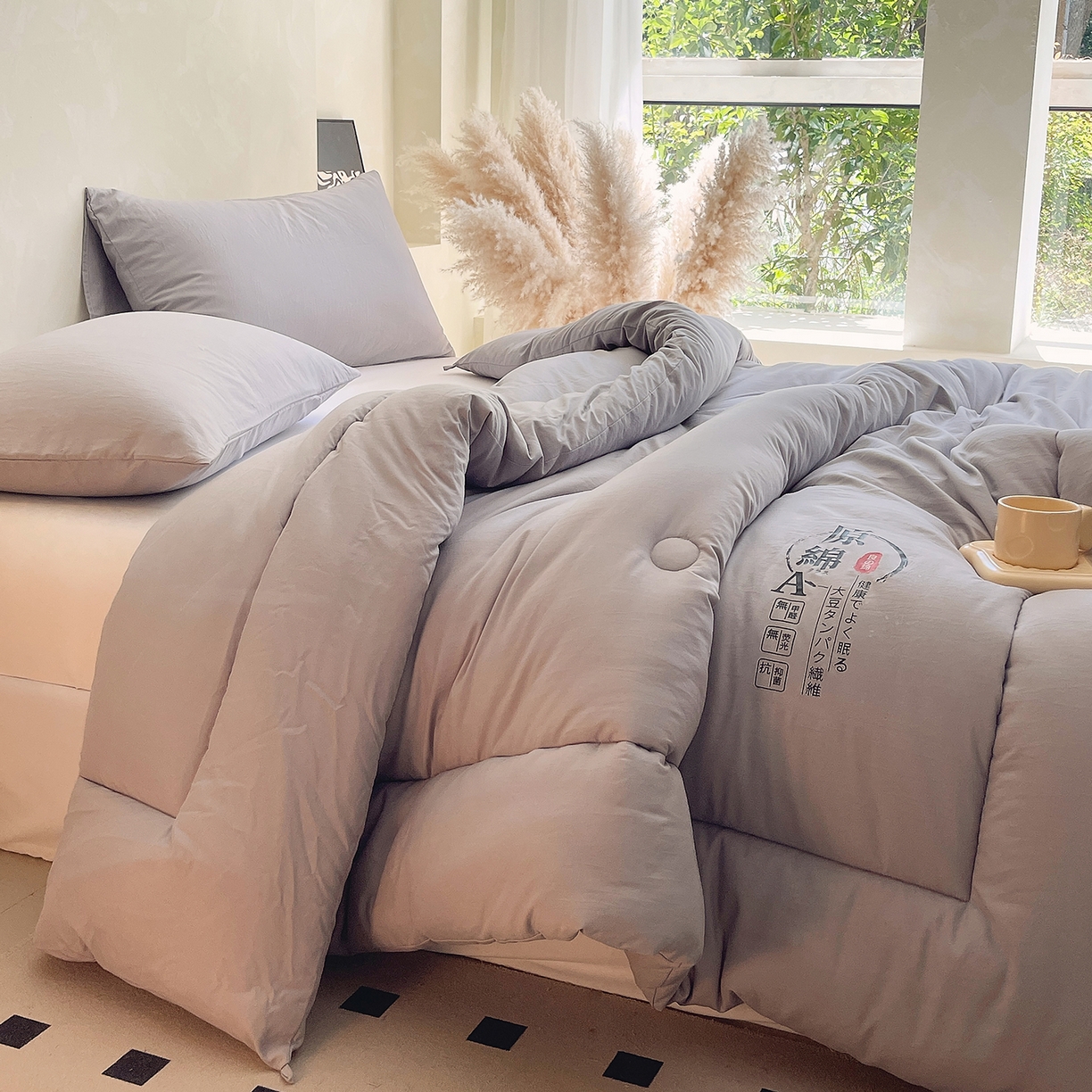 91家纺网 家纺一手货源 找家纺 宝士康家纺 2025新款简约纯色水洗棉原棉冬被 原棉-灰
