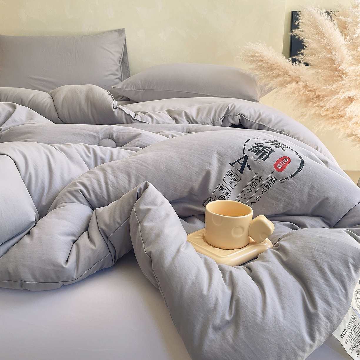 91家纺网 家纺一手货源 找家纺 宝士康家纺 2025新款简约纯色水洗棉原棉冬被 原棉-灰