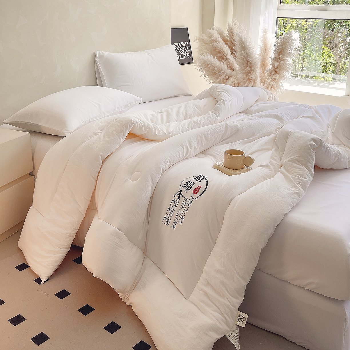 91家纺网 家纺一手货源 找家纺 宝士康家纺 2025新款简约纯色水洗棉原棉冬被 原棉-白