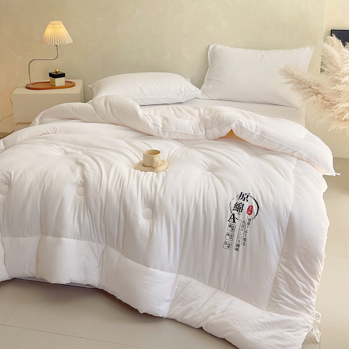 91家纺网 家纺一手货源 找家纺 宝士康家纺 2025新款简约纯色水洗棉原棉冬被 原棉-白
