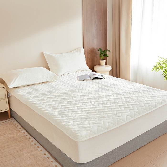 寝柔家纺 2025新款秋冬超柔宝宝绒加厚夹棉床笠 珍珠白