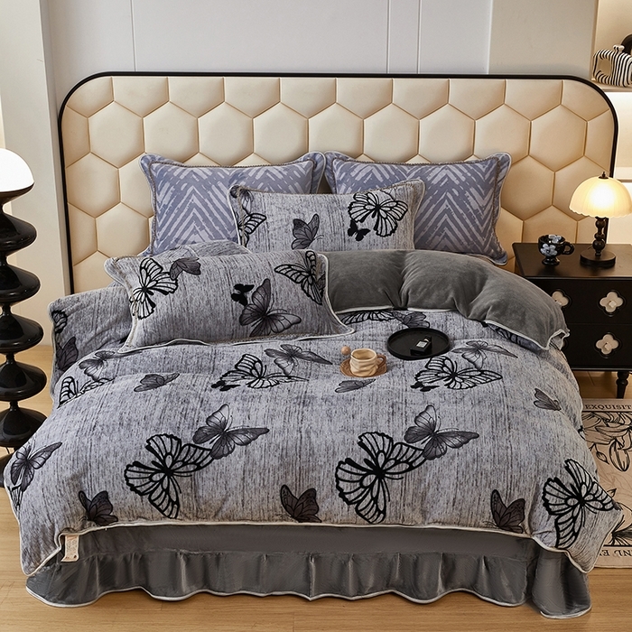 91家纺网 家纺一手货源 找家纺 总 凤杰 2025新款高克重7斤加厚印花牛奶绒金貂法莱绒四件套