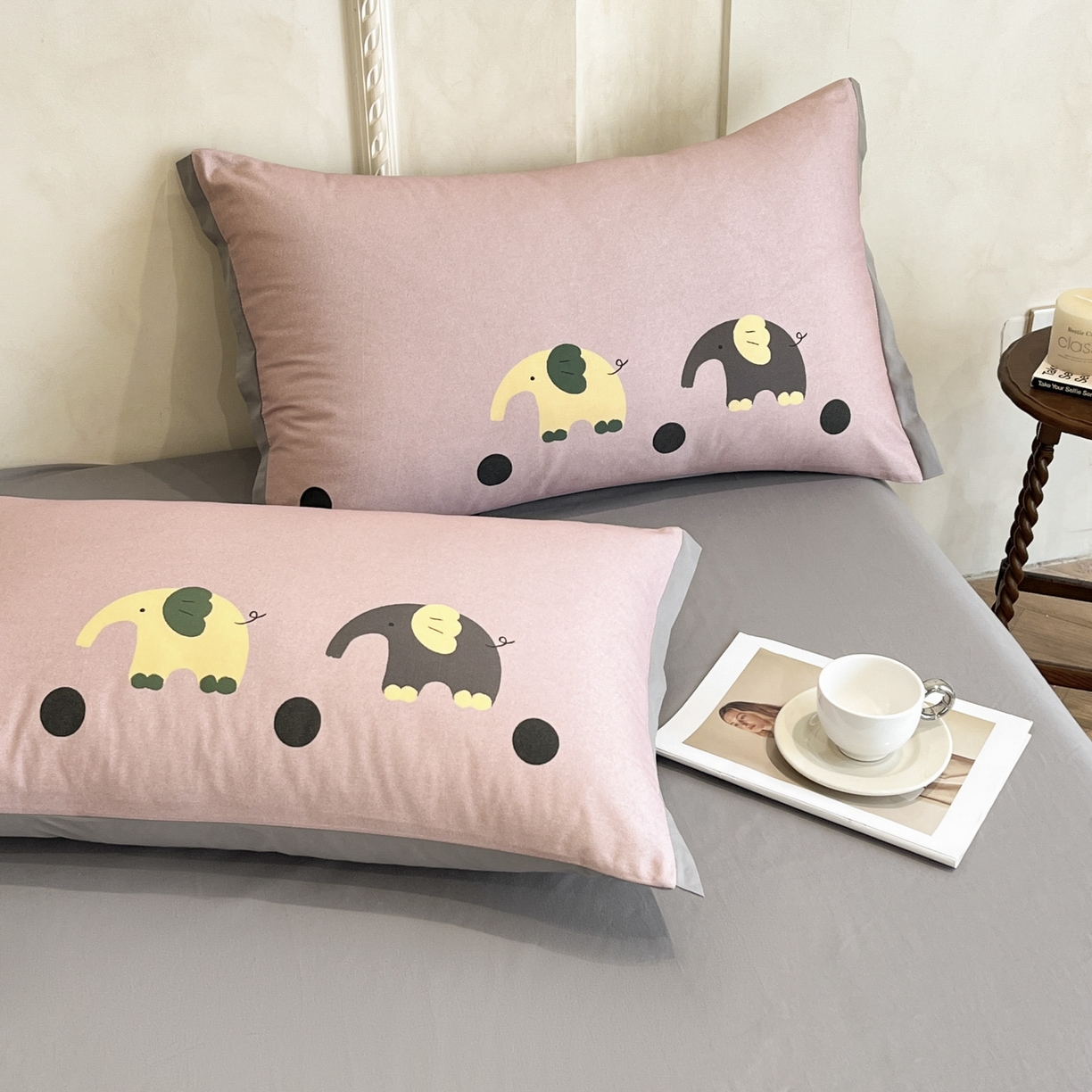 91家纺网 家纺一手货源 找家纺 柏薇 2025新款秋冬新品全棉磨毛印花高定工艺款四件套 波点小象