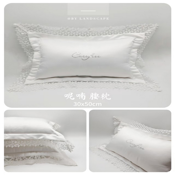 91家纺网 家纺一手货源 找家纺 （总）澜屿 新款呢喃腰枕蕾丝水溶花边烫钻小抱枕