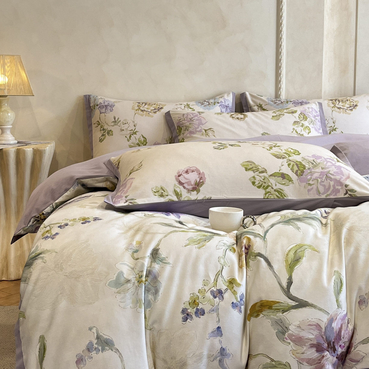 91家纺网 家纺一手货源 找家纺 柏薇 2025新款秋冬新品全棉磨毛印花高定工艺款四件套 克洛伊