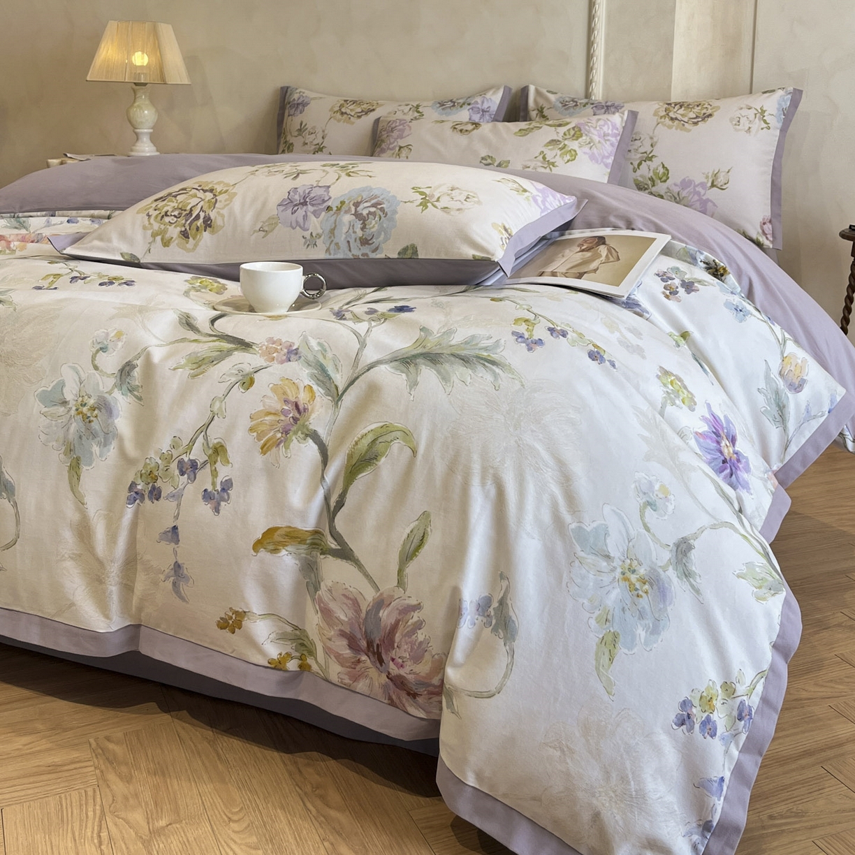 91家纺网 家纺一手货源 找家纺 柏薇 2025新款秋冬新品全棉磨毛印花高定工艺款四件套 克洛伊