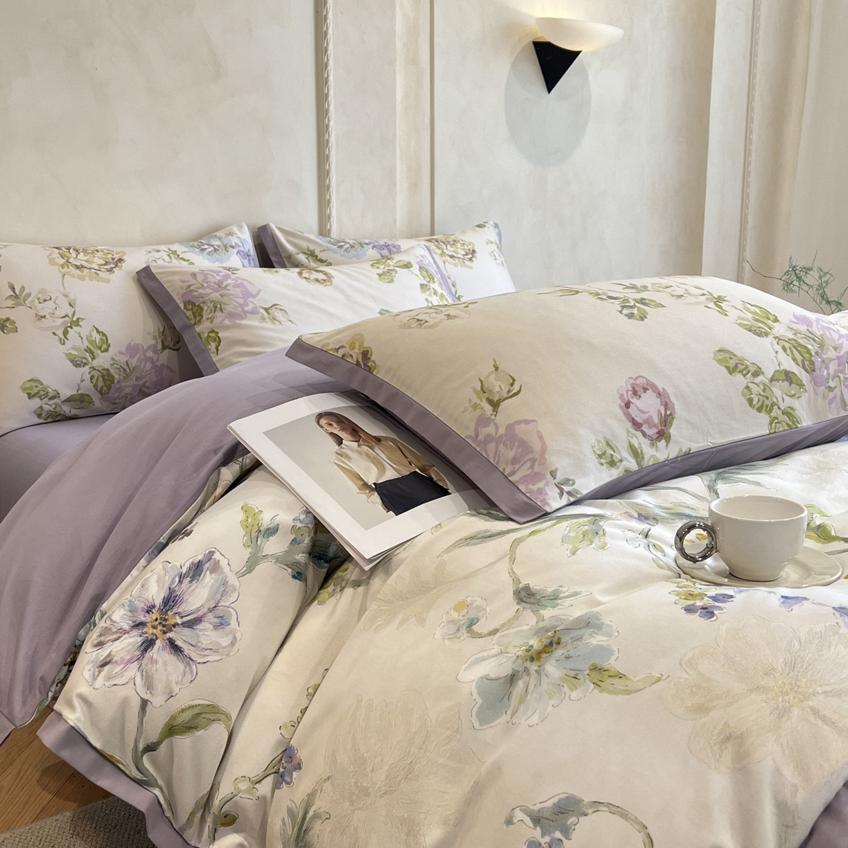 91家纺网 家纺一手货源 找家纺 柏薇 2025新款秋冬新品全棉磨毛印花高定工艺款四件套 克洛伊