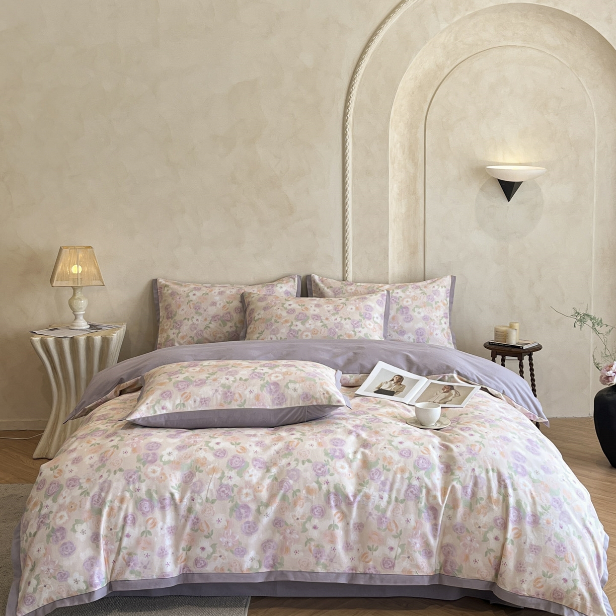 柏薇 2025新款秋冬新品全棉磨毛印花高定工艺款四件套 蕾雅