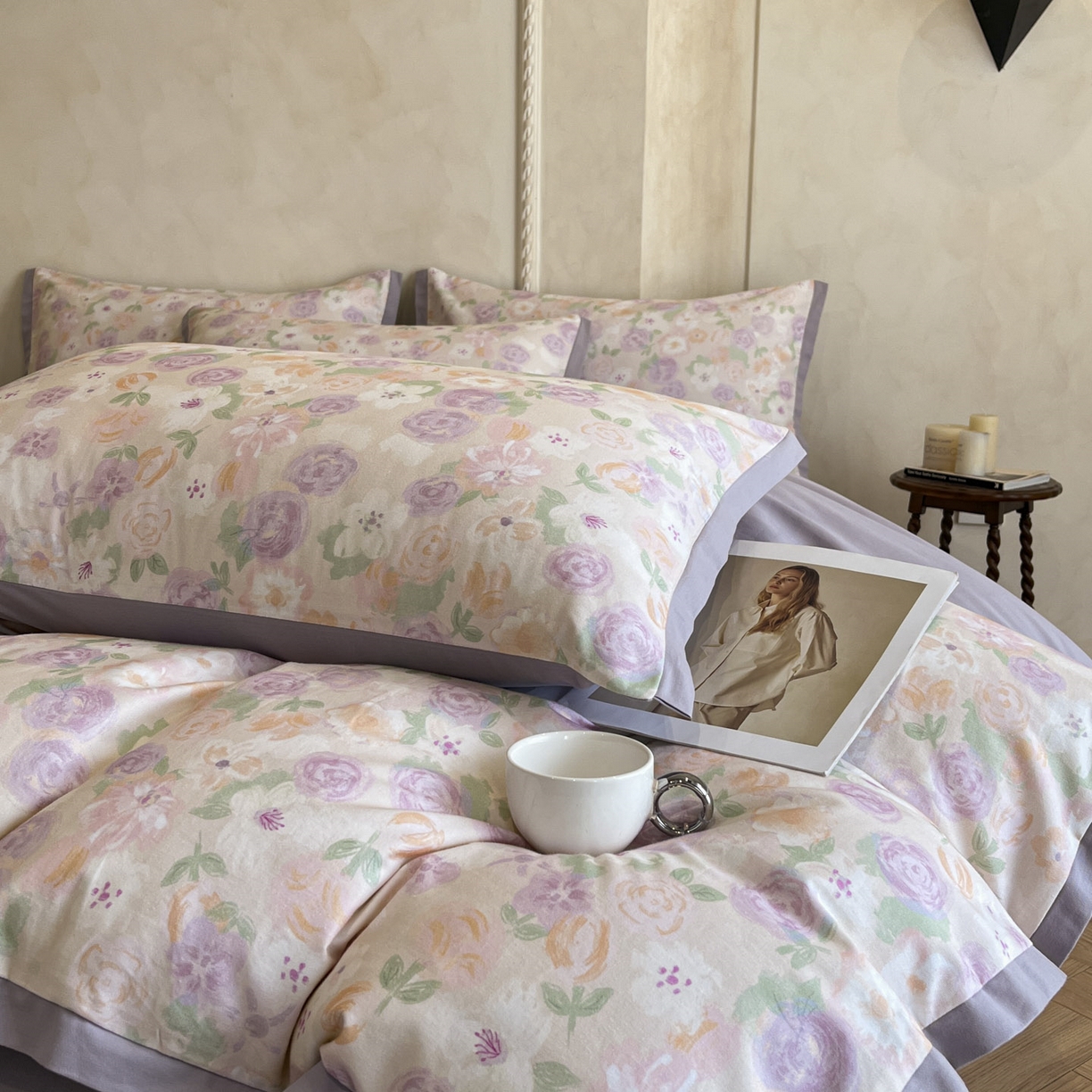 91家纺网 家纺一手货源 找家纺 柏薇 2025新款秋冬新品全棉磨毛印花高定工艺款四件套 蕾雅