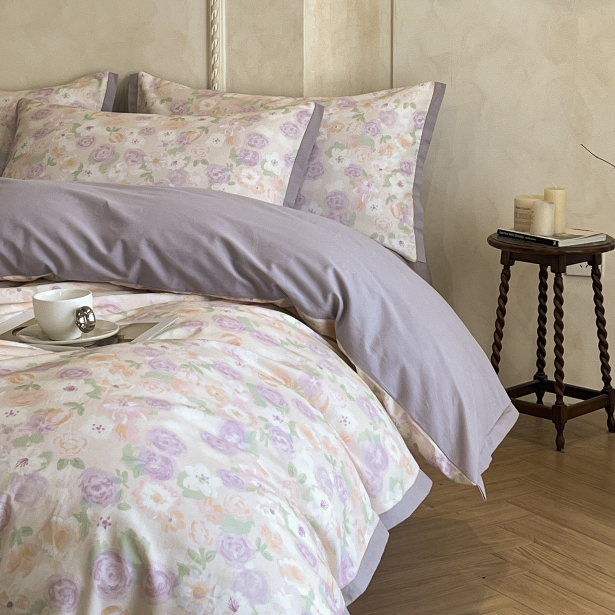 91家纺网 家纺一手货源 找家纺 柏薇 2025新款秋冬新品全棉磨毛印花高定工艺款四件套 蕾雅