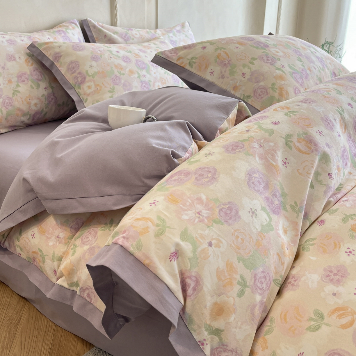 91家纺网 家纺一手货源 找家纺 柏薇 2025新款秋冬新品全棉磨毛印花高定工艺款四件套 蕾雅