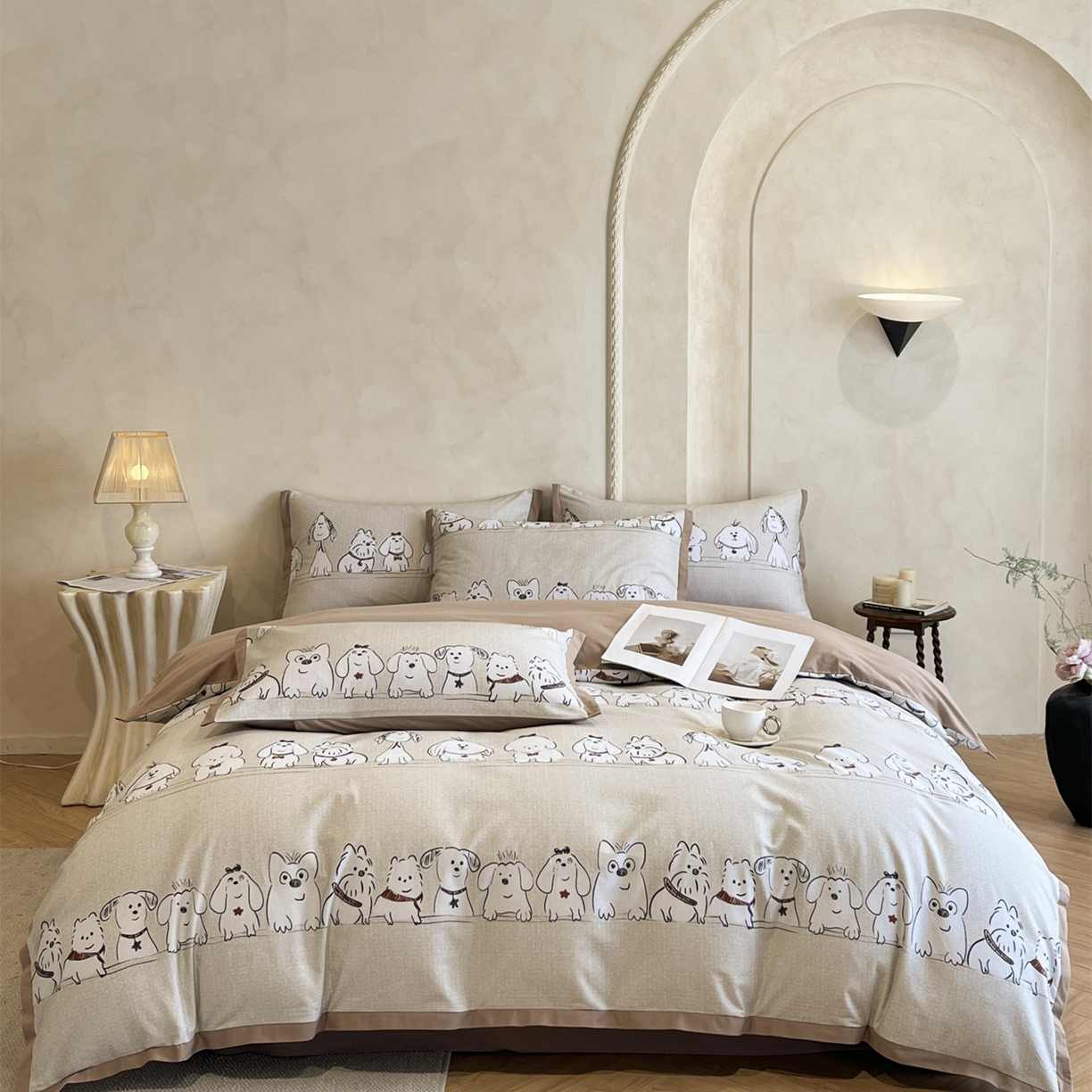 柏薇 2025新款秋冬新品全棉磨毛印花高定工艺款四件套 排排狗