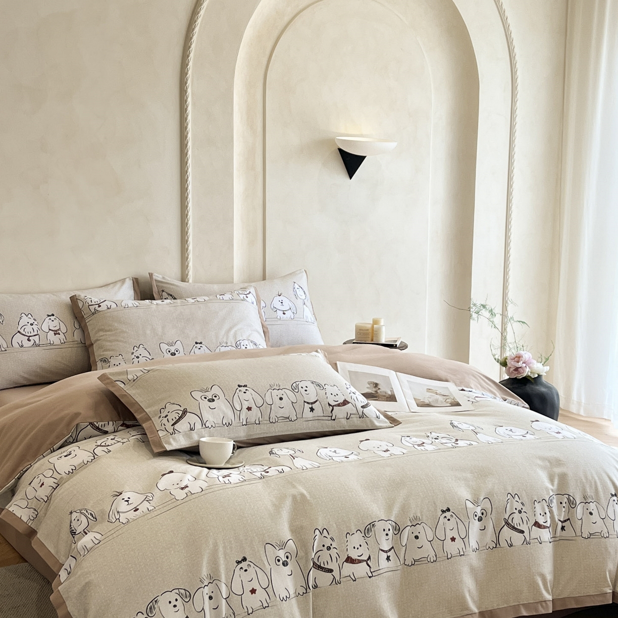 91家纺网 家纺一手货源 找家纺 柏薇 2025新款秋冬新品全棉磨毛印花高定工艺款四件套 排排狗