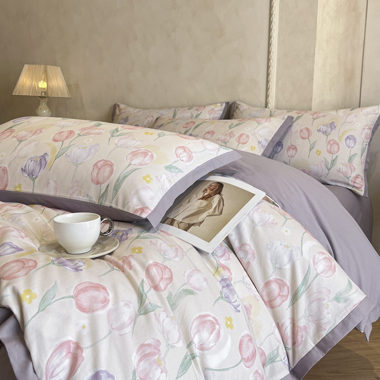 91家纺网 家纺一手货源 找家纺 柏薇 2025新款秋冬新品全棉磨毛印花高定工艺款四件套 清嘉 