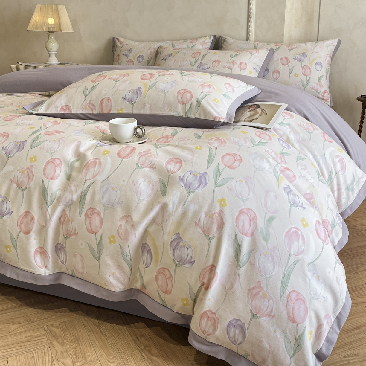 91家纺网 家纺一手货源 找家纺 柏薇 2025新款秋冬新品全棉磨毛印花高定工艺款四件套 清嘉 