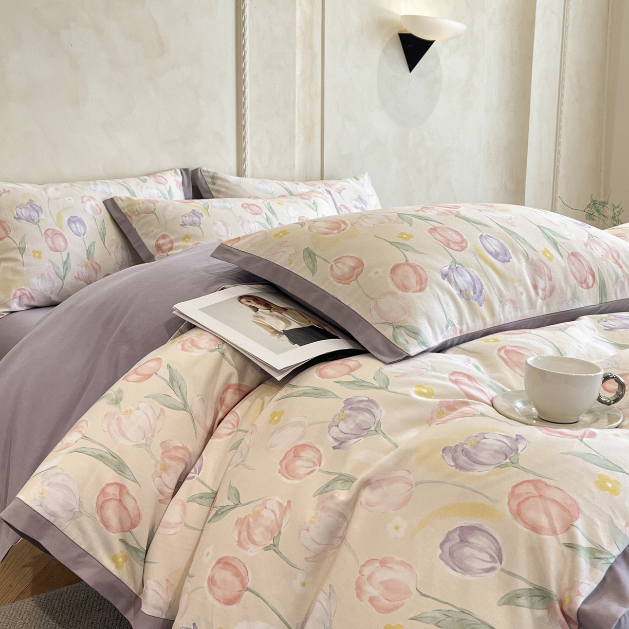 91家纺网 家纺一手货源 找家纺 柏薇 2025新款秋冬新品全棉磨毛印花高定工艺款四件套 清嘉 