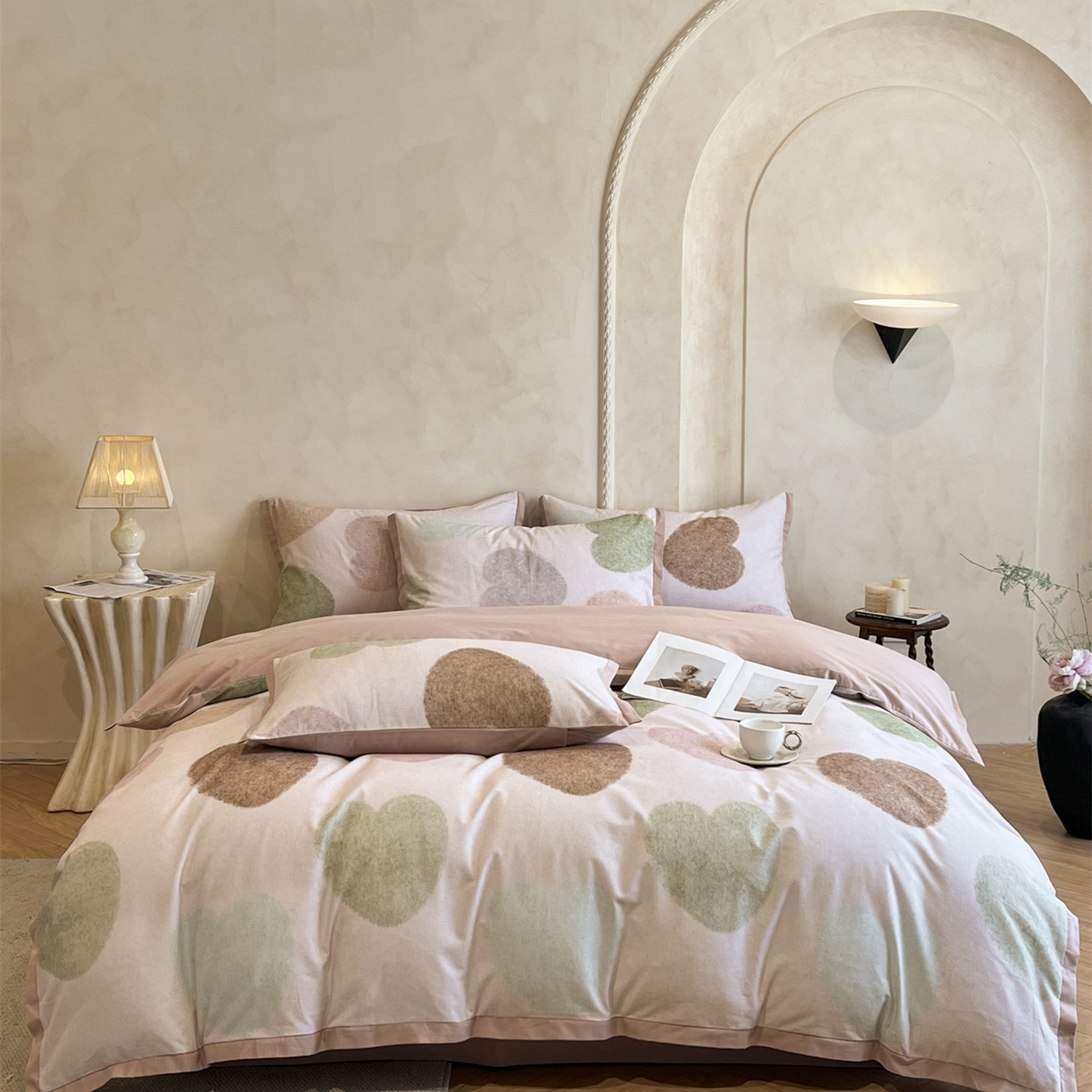 柏薇 2025新款秋冬新品全棉磨毛印花高定工艺款四件套 心心恋