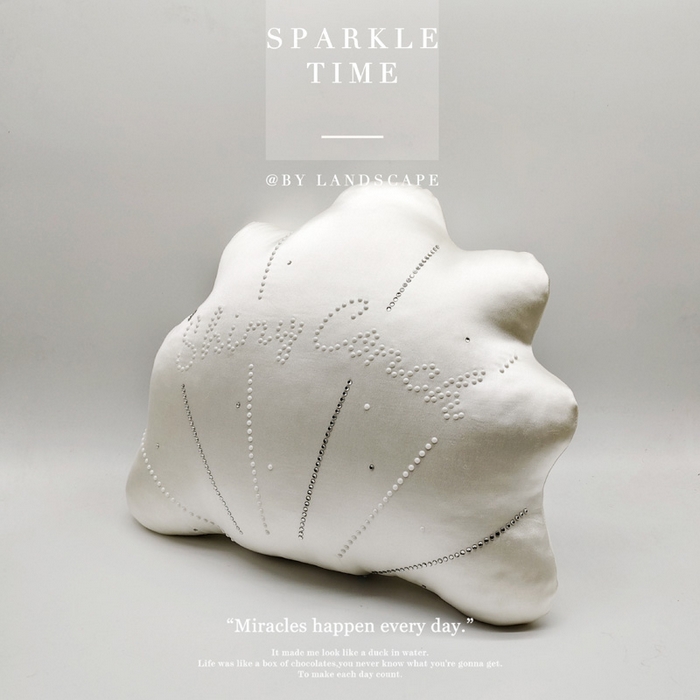 91家纺网 家纺一手货源 找家纺 澜屿 新款珍珠贝壳双钻小抱枕装饰枕腰枕枕芯 白色