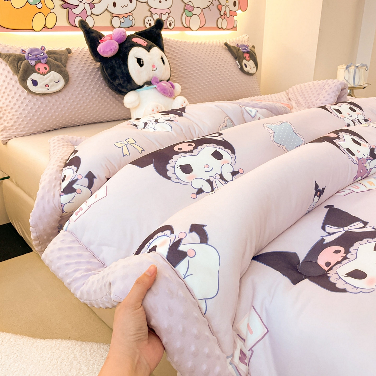 91家纺网 家纺一手货源 找家纺 花满路 2025新款儿童秋冬豆豆被 可爱库洛米