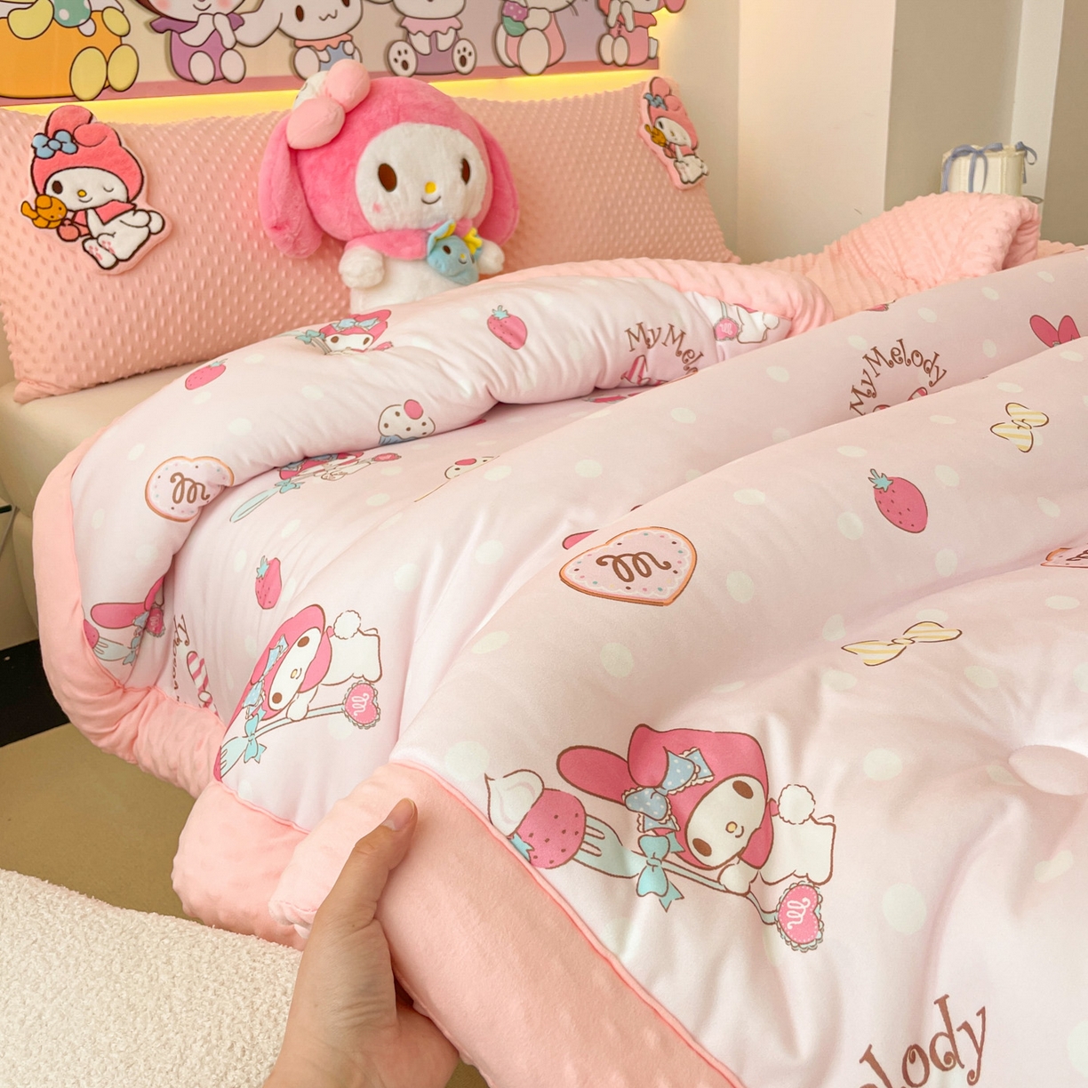 91家纺网 家纺一手货源 找家纺 花满路 2025新款儿童秋冬豆豆被 莓莓美乐蒂