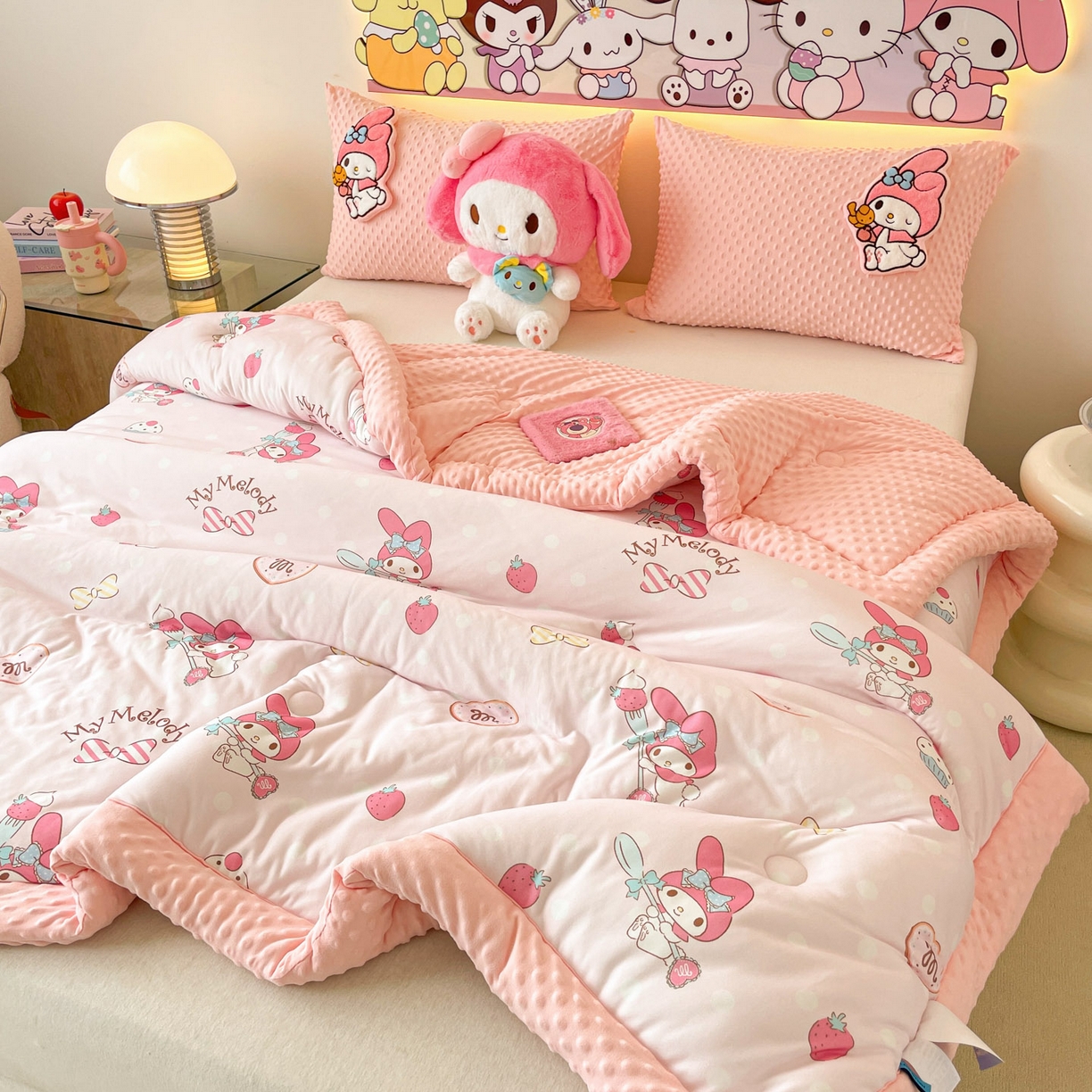 91家纺网 家纺一手货源 找家纺 花满路 2025新款儿童秋冬豆豆被 莓莓美乐蒂