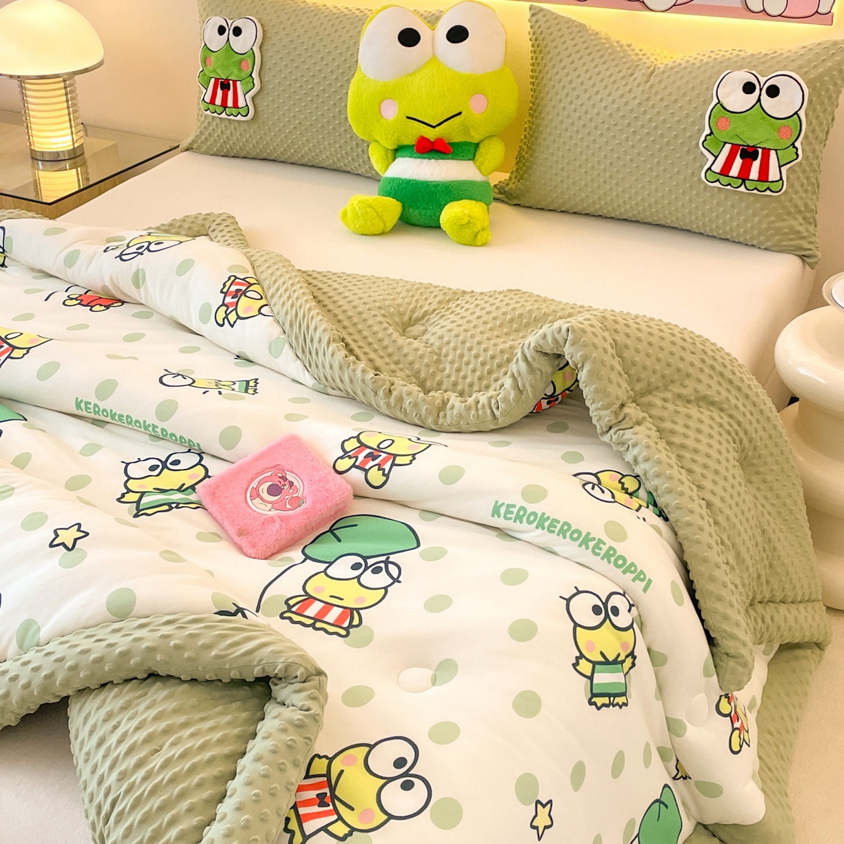 91家纺网 家纺一手货源 找家纺 花满路 2025新款儿童秋冬豆豆被 泡泡大眼蛙