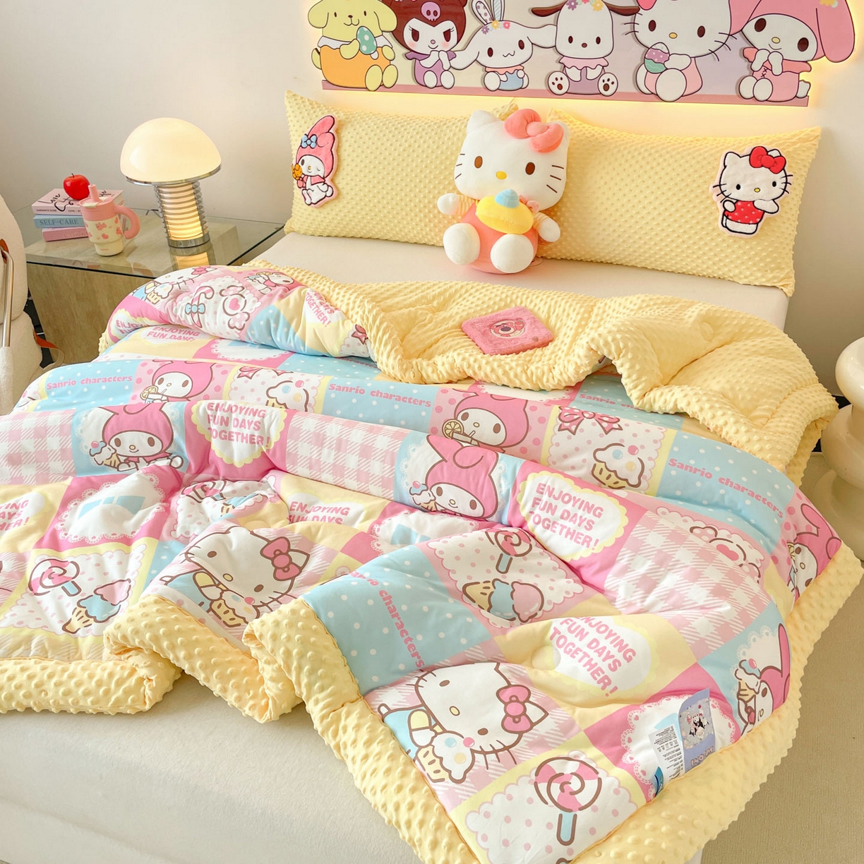 91家纺网 家纺一手货源 找家纺 花满路 2025新款儿童秋冬豆豆被 甜筒美乐蒂