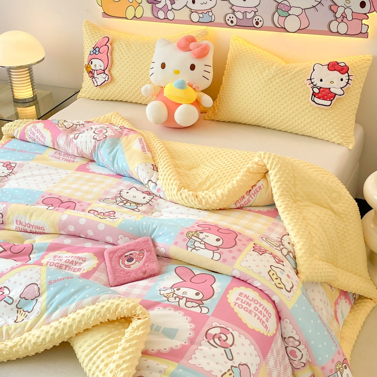 91家纺网 家纺一手货源 找家纺 花满路 2025新款儿童秋冬豆豆被 甜筒美乐蒂