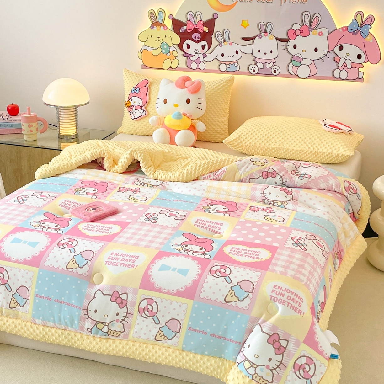 91家纺网 家纺一手货源 找家纺 花满路 2025新款儿童秋冬豆豆被 甜筒美乐蒂