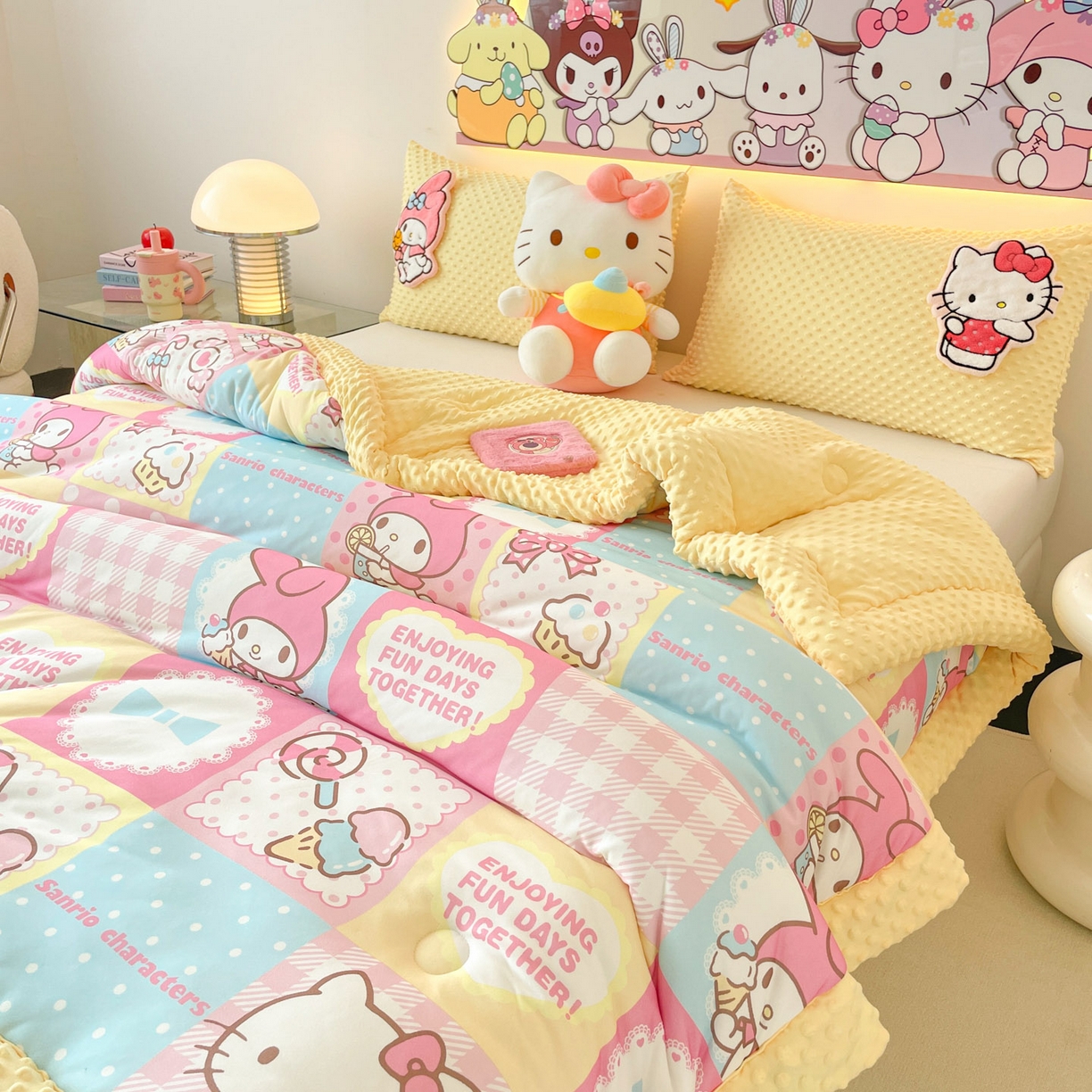 91家纺网 家纺一手货源 找家纺 花满路 2025新款儿童秋冬豆豆被 甜筒美乐蒂